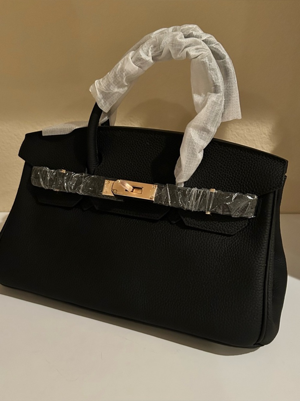 30cm Gold on Black Top Handle Short Leather Satchel
